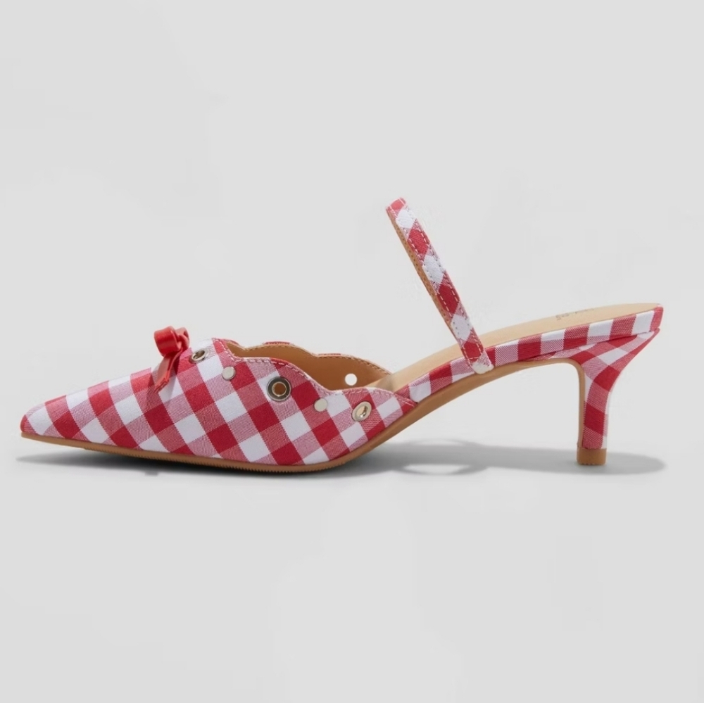Wild Fable Red Lysandra Gingham Eyelet Kitten Heels - Picture 2 of 7